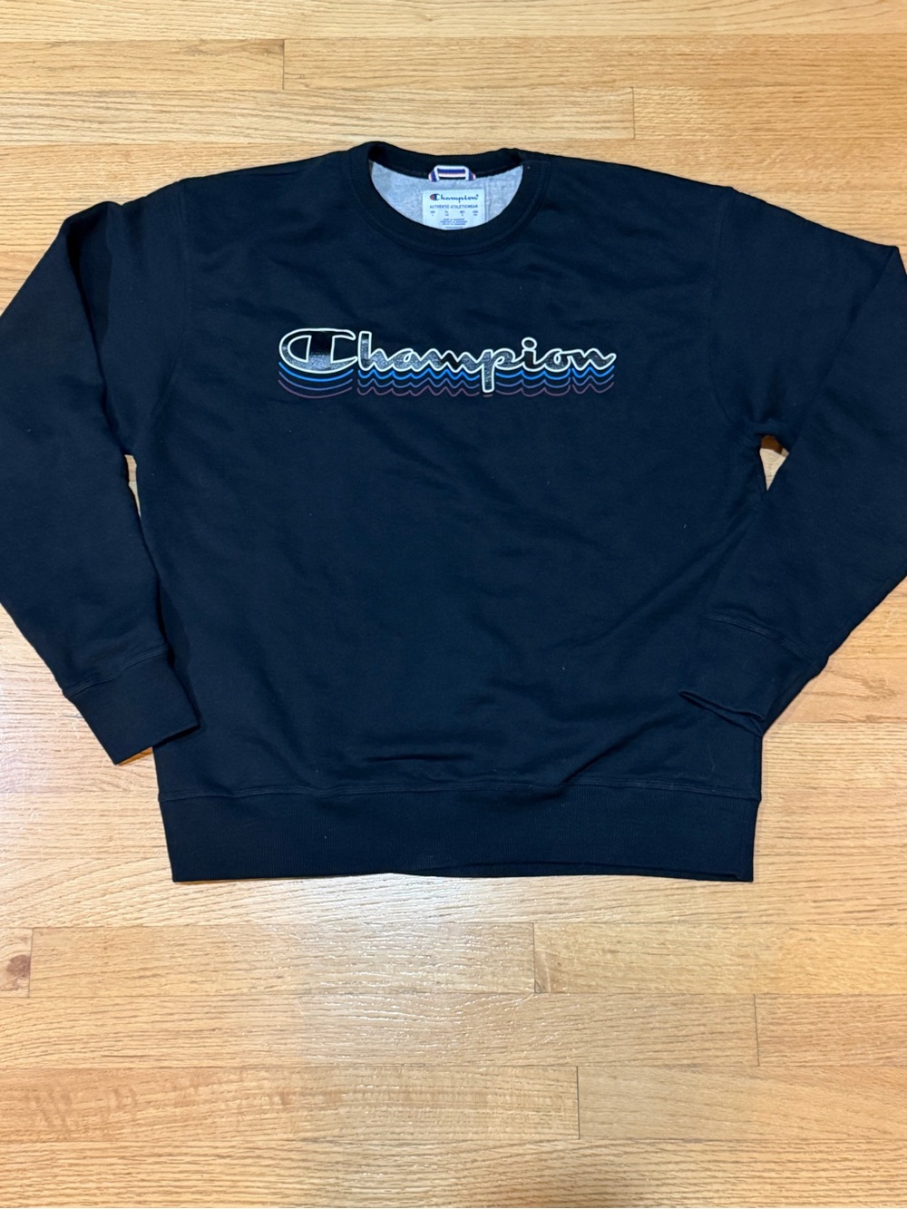 Champion Black Crewneck Sweatshirt with Retro Script Logo